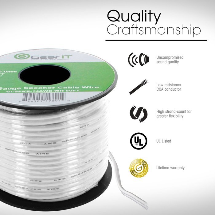 14AWG Gauge Speaker Wire, GearIT Pro Series 14 AWG Gauge Speaker Wire Cable (100 Feet / 30.48 Meters) Great Use... N9