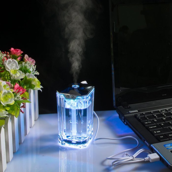SSAdams USB Portable Mini LED Crystal Water Glass Humidifier Mist Maker Changing Color