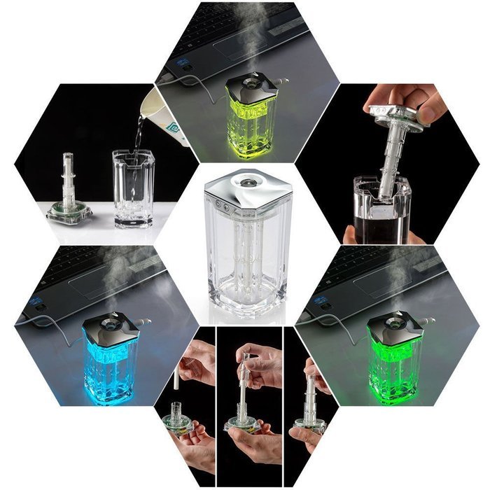 SSAdams USB Portable Mini LED Crystal Water Glass Humidifier Mist Maker Changing Color N6