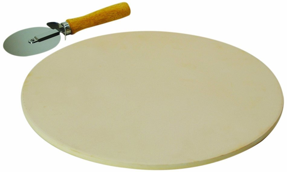 Ecolution Kitchen Extras Pizza Stone with Wooden Handle Cutter, 15-Inch