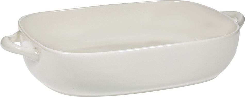 11"L Maison White Rectangle Rounded Edge Baker W/Handles