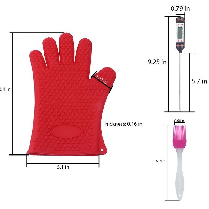 Foreasy New 5 Kinds BBQ Tool Sets,1 Pair Silicone Oven Mitts,1 Pair Meat Claws,1 BBQ Grill Thermometer,1 Pot Holder... N4
