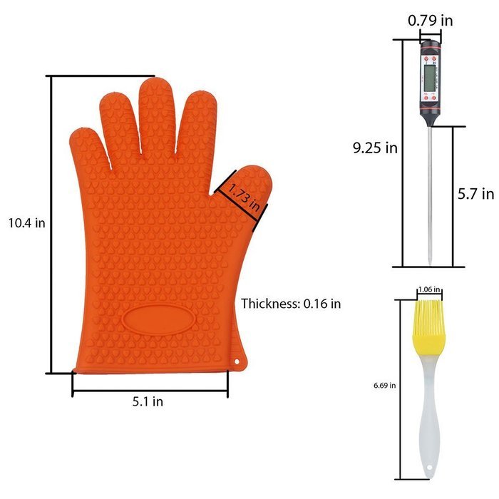 Foreasy New 5 Kinds BBQ Tool Sets,1 Pair Silicone Oven Mitts,1 Pair Meat Claws,1 BBQ Grill Thermometer,1 Pot Holder... N30