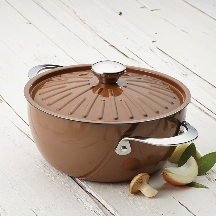Rachael Ray Cucina Hard Porcelain Enamel Nonstick Covered Round Casserole, 4.5-Quart, Agave Blue N13