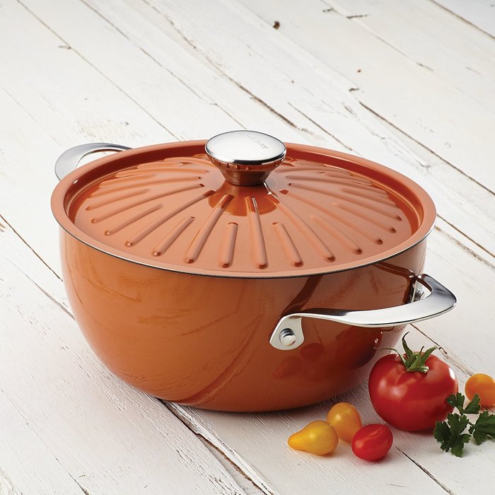 Rachael Ray Cucina Hard Porcelain Enamel Nonstick Covered Round Casserole, 4.5-Quart, Agave Blue N19
