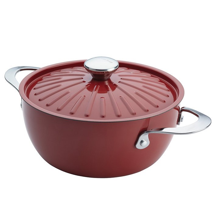 Rachael Ray Cucina Hard Porcelain Enamel Nonstick Covered Round Casserole, 4.5-Quart, Agave Blue N20