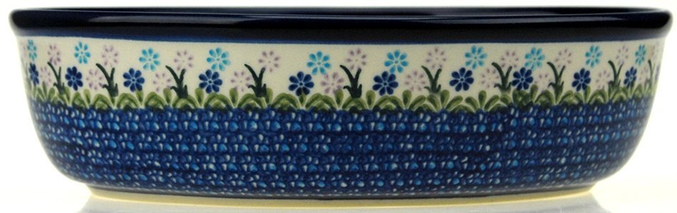 Ceramika Boleslawiecka Kalich Polish Hand Painted Oval Baking Dish - 9.75" x 6.75" x 2.75" (Blueberries) N2