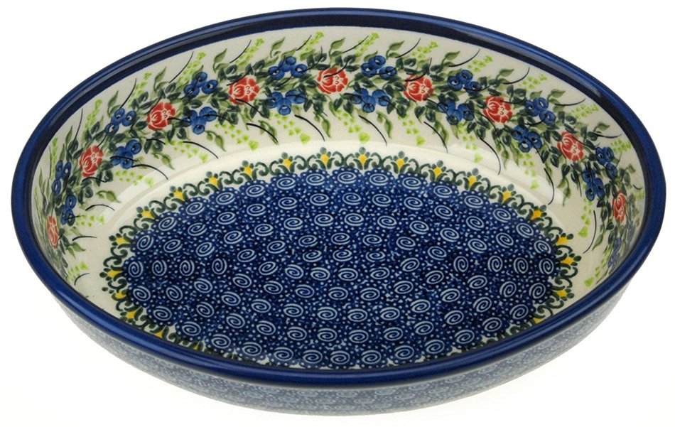 Ceramika Boleslawiecka Kalich Polish Hand Painted Oval Baking Dish - 9.75" x 6.75" x 2.75" (Blueberries) N3