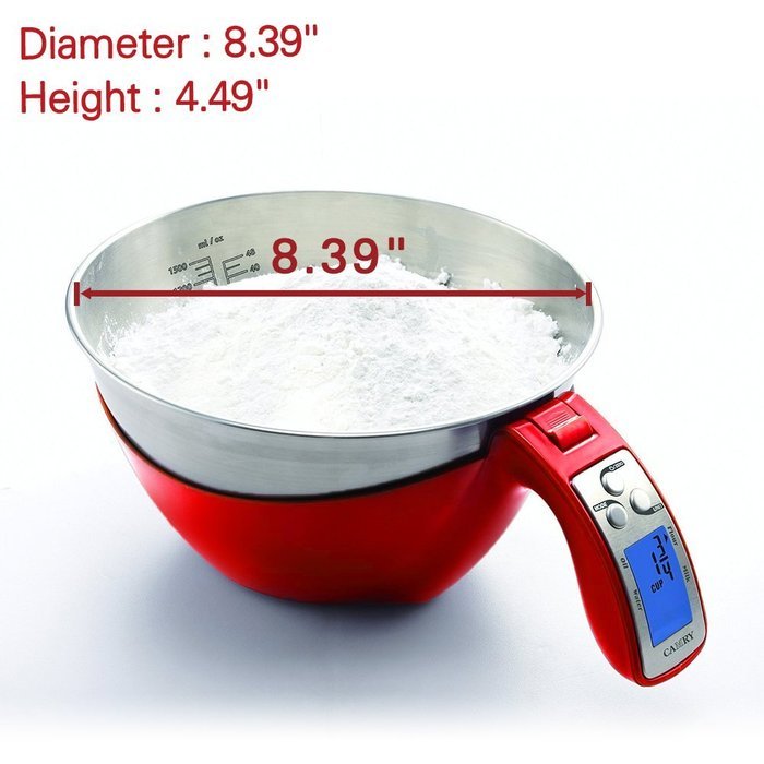 Camry 11lb / 5kg Precision Digital Mixing Bowl Kitchen Scale Stainless Steel Five Measuring Modes (Black) N13