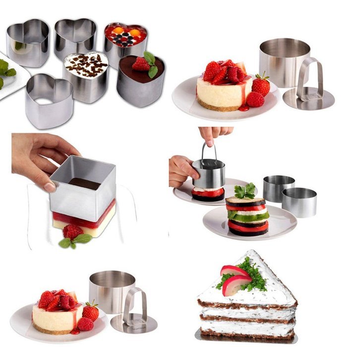 uxcell Stainless Steel DIY Small Mousse Ring Lamy Cheese Cake Mold Food Moulding Tools (5 in 1) N3