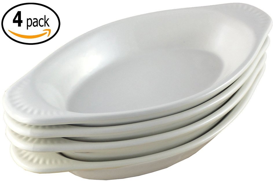 ITI Ceramic Oval Rarebit / Au Gratin Baking Dish with Pan Scraper, Set of 4 (15 Ounce, Bone White) N5