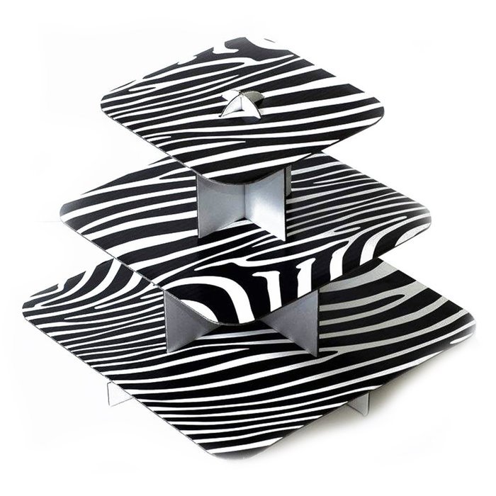 Adorox 12" 3 Tier Cardboard Cup Cake Holder Stand Tower (Round or Squared) Assorted colors (Black (1 pcs) Square)