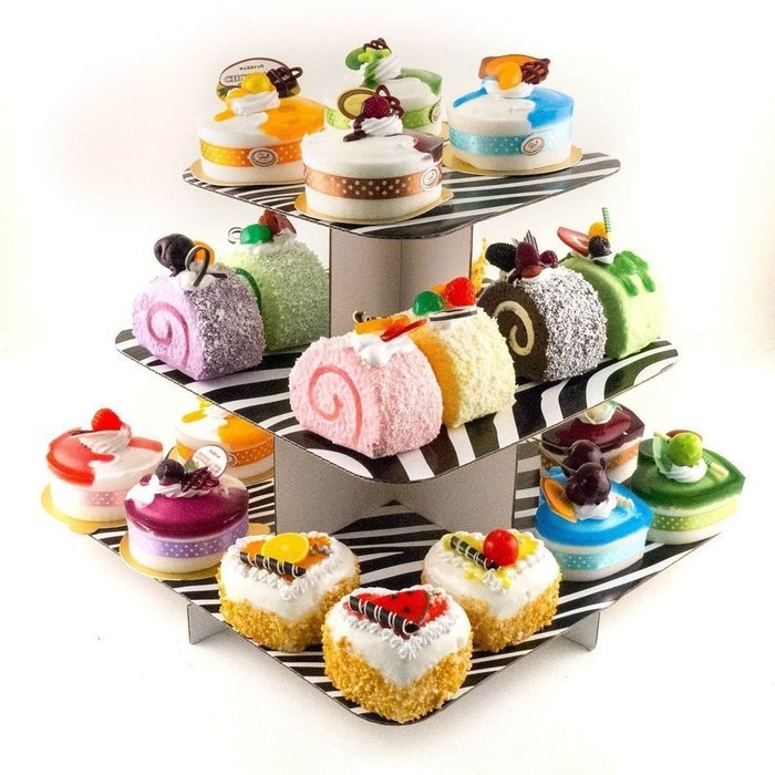 Adorox 12" 3 Tier Cardboard Cup Cake Holder Stand Tower (Round or Squared) Assorted colors (Black (1 pcs) Square) N2