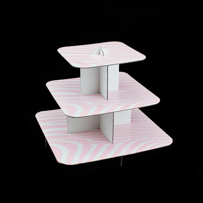 Adorox 12" 3 Tier Cardboard Cup Cake Holder Stand Tower (Round or Squared) Assorted colors (Black (1 pcs) Square) N13