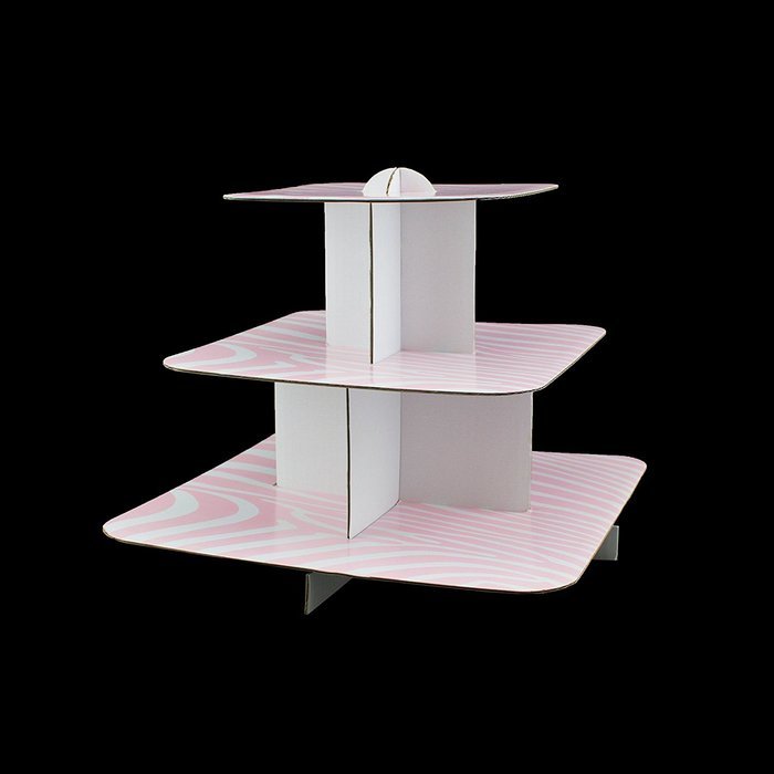 Adorox 12" 3 Tier Cardboard Cup Cake Holder Stand Tower (Round or Squared) Assorted colors (Black (1 pcs) Square) N15