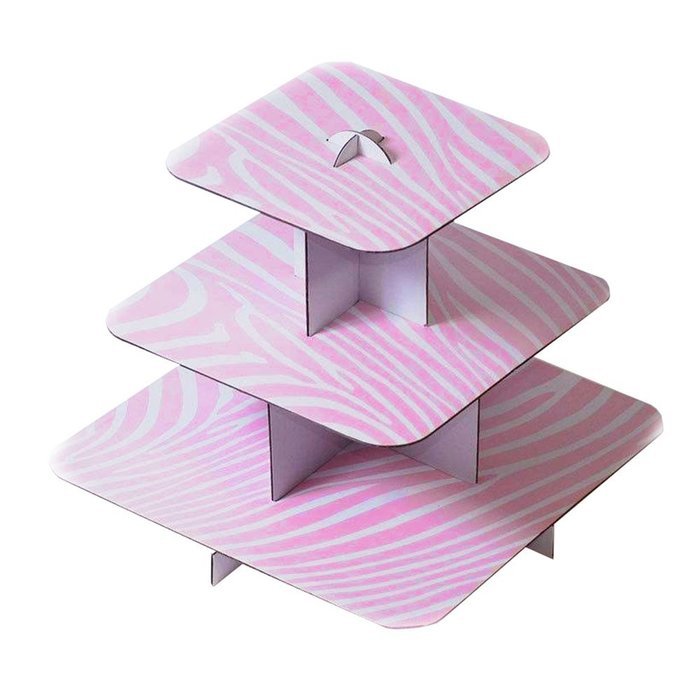 Adorox 12" 3 Tier Cardboard Cup Cake Holder Stand Tower (Round or Squared) Assorted colors (Black (1 pcs) Square) N18
