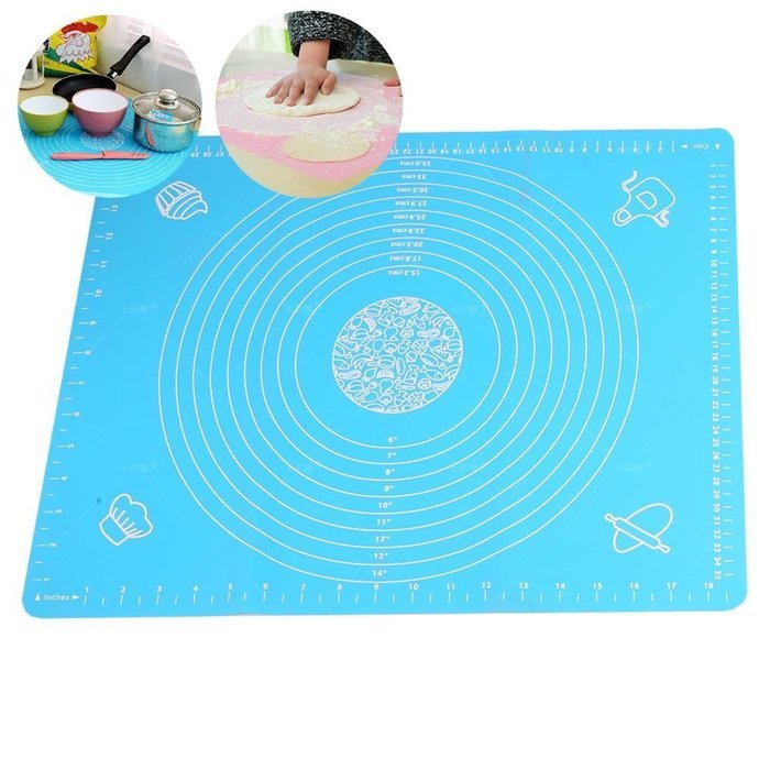 Tobway Large Massive Pastry Fondant Silicone Work Rolling Baking Mat with Measurements GJD01,Blue