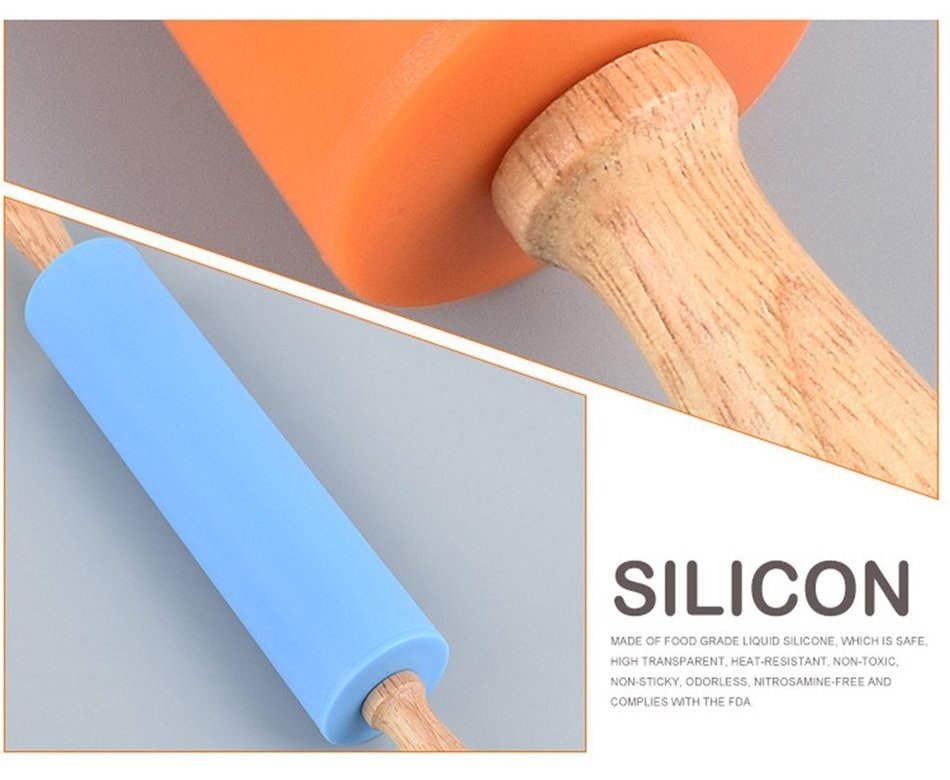 Kuke Silicone Rolling Pin with Wood Handles Professional Non-stick Home Marble Rolling Pin Small Gourmet Rolling... N2