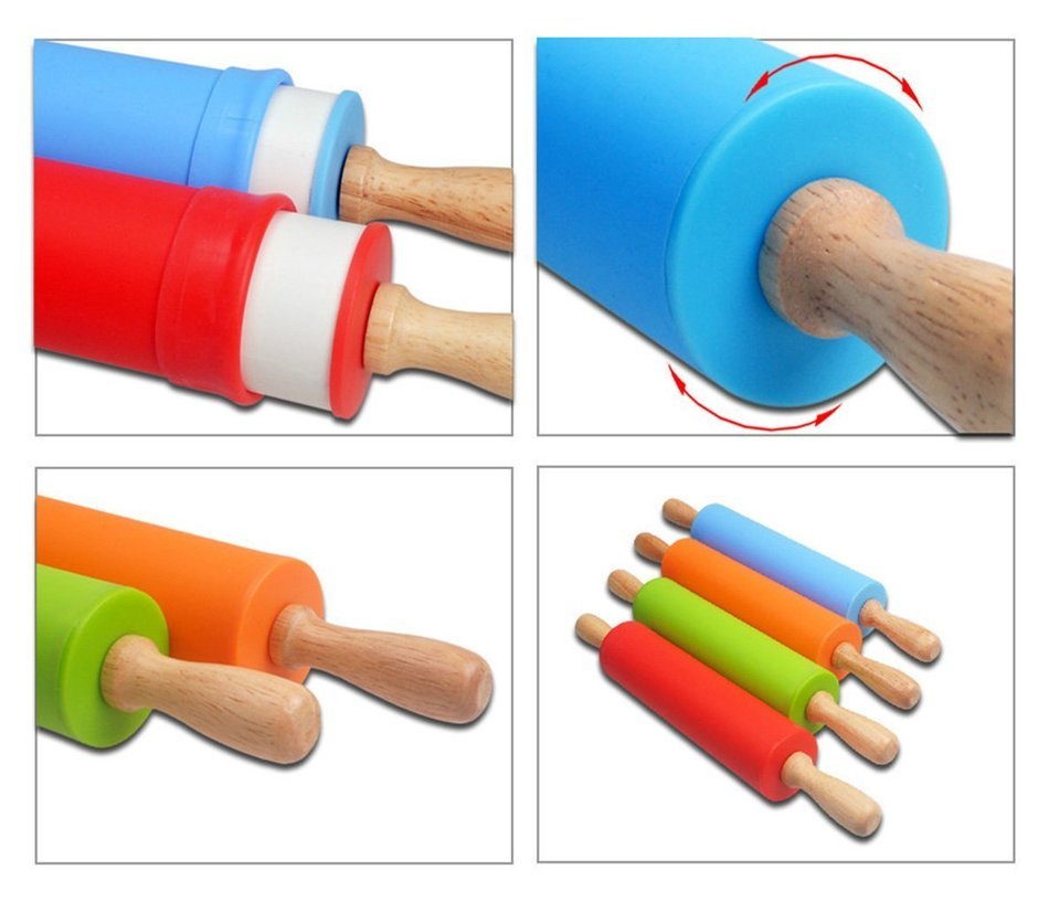 Kuke Silicone Rolling Pin with Wood Handles Professional Nonstick Home