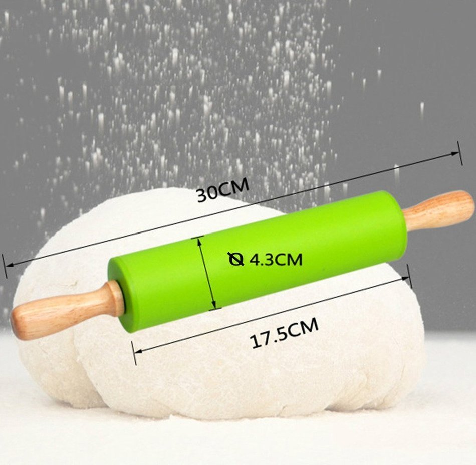Kuke Silicone Rolling Pin with Wood Handles Professional Non-stick Home Marble Rolling Pin Small Gourmet Rolling... N8