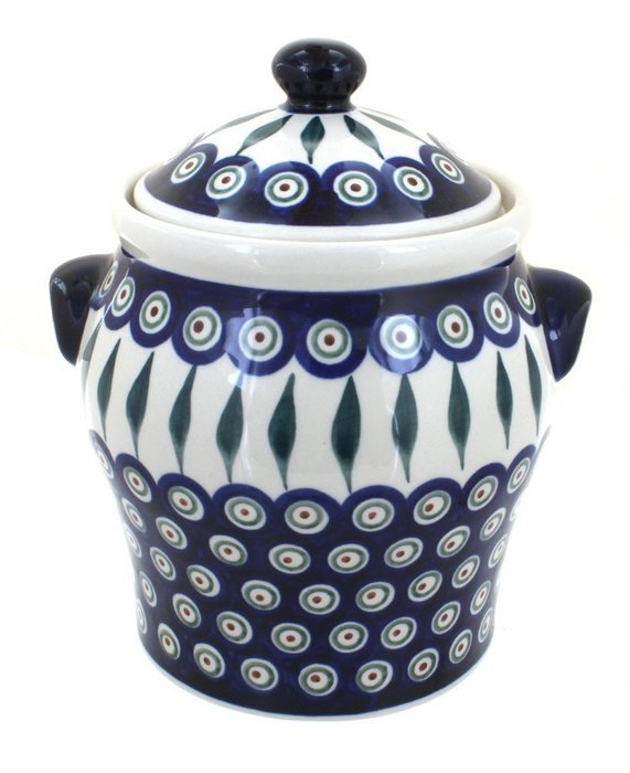 Polish Pottery Peacock Large Canister
