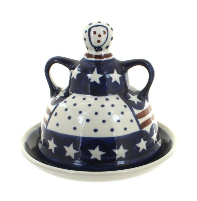 Polish Pottery Stars & Stripes Small Cheese Lady