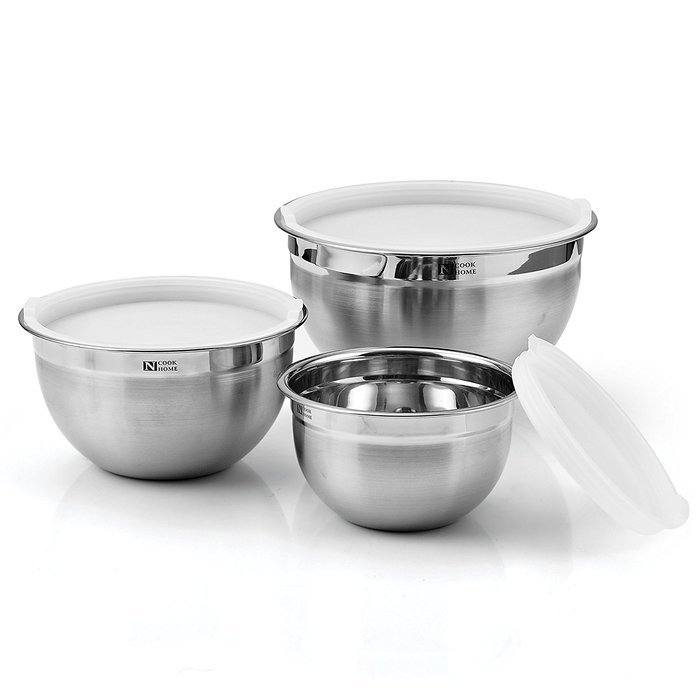 Cook N Home 3-piece Mixing Bowl Set with Plastic Lid
