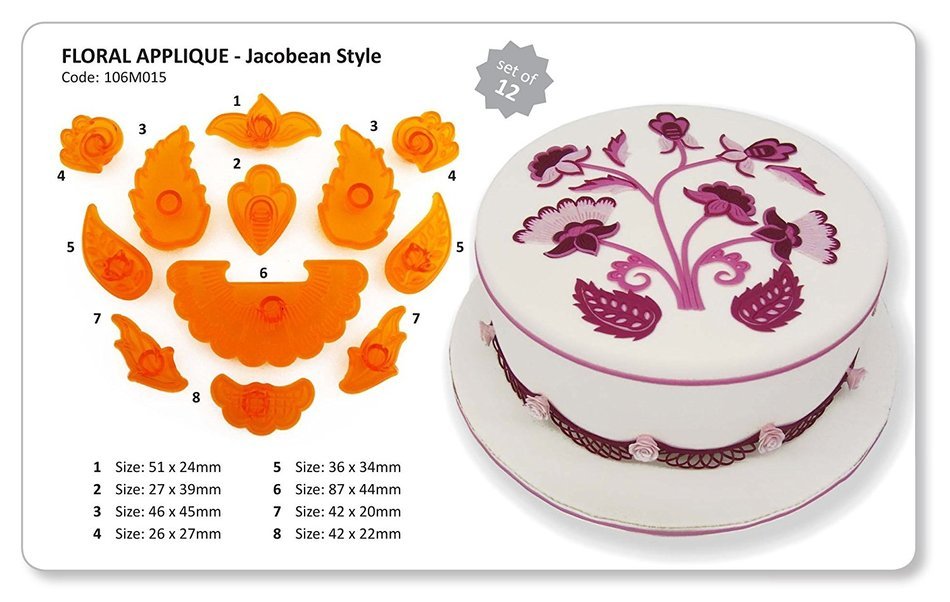 JEM FLORAL APPLIQUE JACOBEAN STYLE Flower Border Design Cutters Sugarcraft Cake