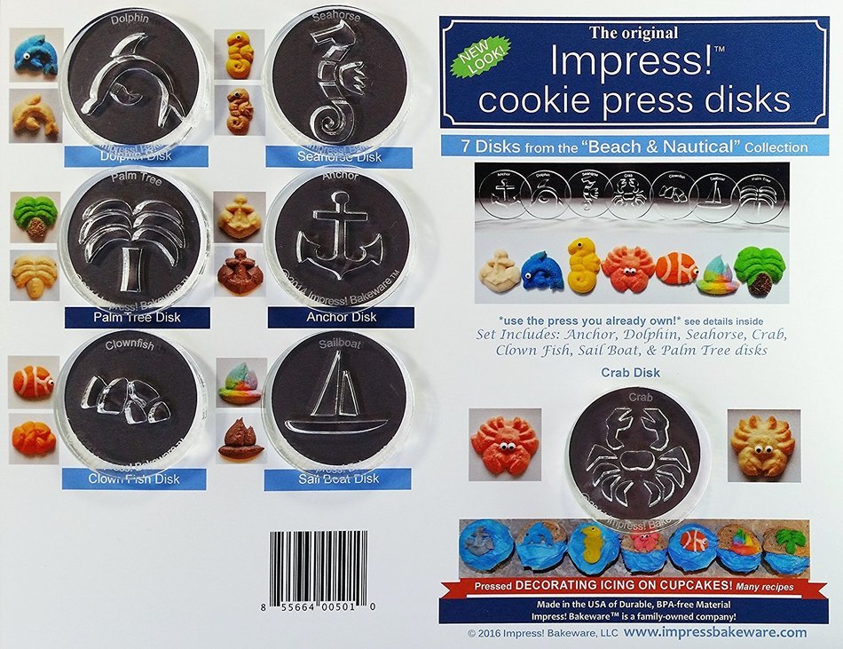 Beach/Nautical 7 Disk Set for Cookie Presses (SIZE M disks for presses that came with METAL disks) N2