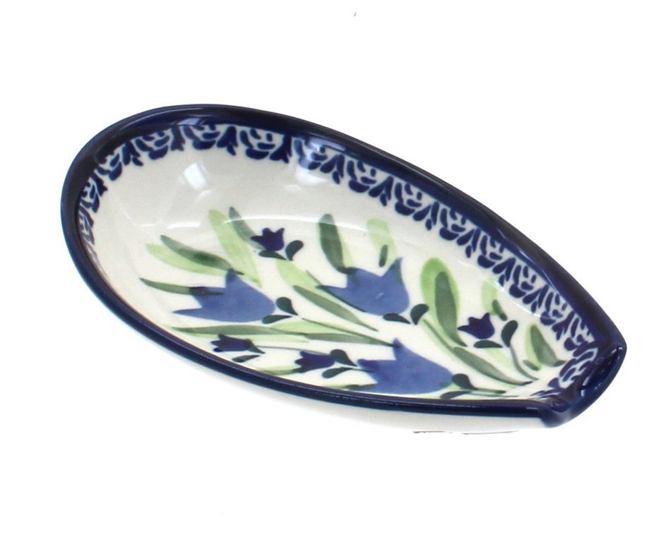Polish Pottery Blue Tulip Small Spoon Rest
