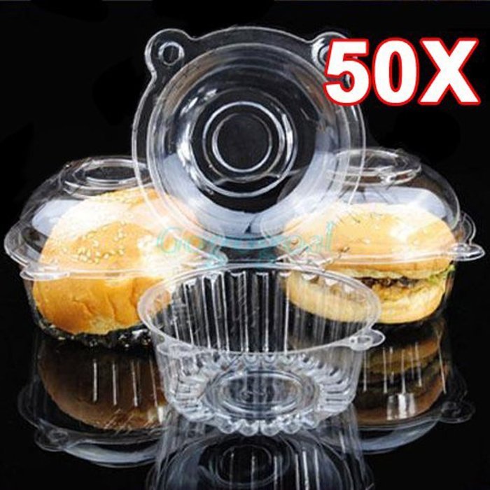 MERSUII&trade;25/50/100 PCS Plastic Single Individual Cupcake Muffin Dome Holders Cases Boxes Cups N3