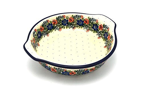 Polish Pottery Baker - Round with Grips - Medium - Garden Party