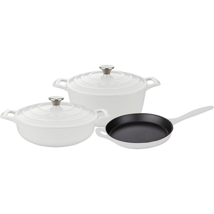 La Cuisine LC 2680 5 Piece Enameled Cast Iron Round Casserole Cookware Set, White
