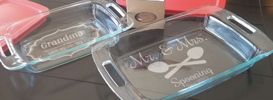 Engraved Glass Baking Dish with Lid 9x13, 7x11, or 8x8 sizes- 2001- Cooking Is Love Made Visible N3