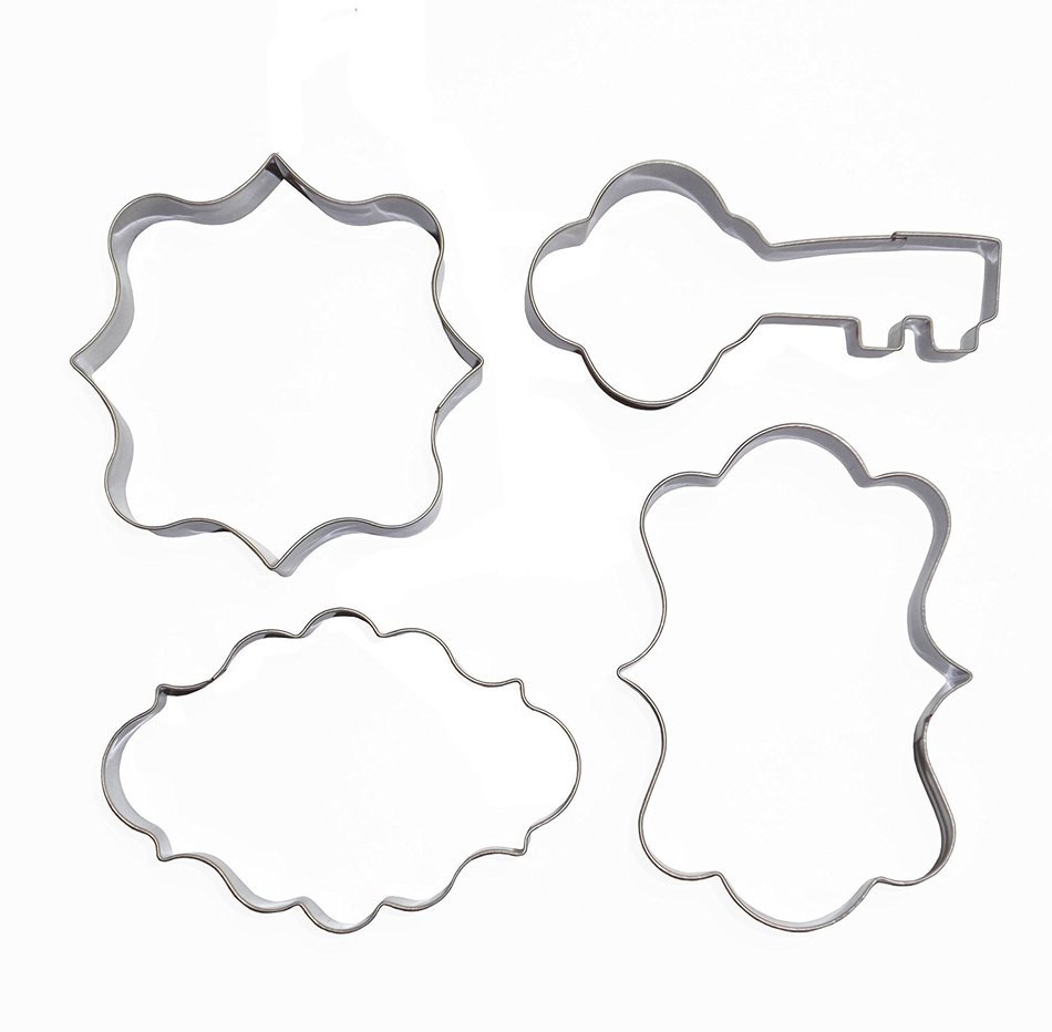 Yunko Fancy Plaque Key Cookie Cutter Stainless Steel Fondant Cutter Wedding Party 4pcs/set