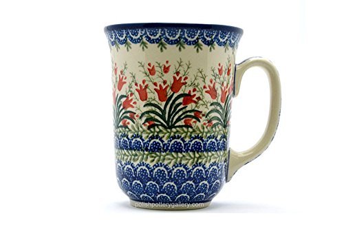 Polish Pottery Mug - 16 oz. Bistro - Crimson Bells