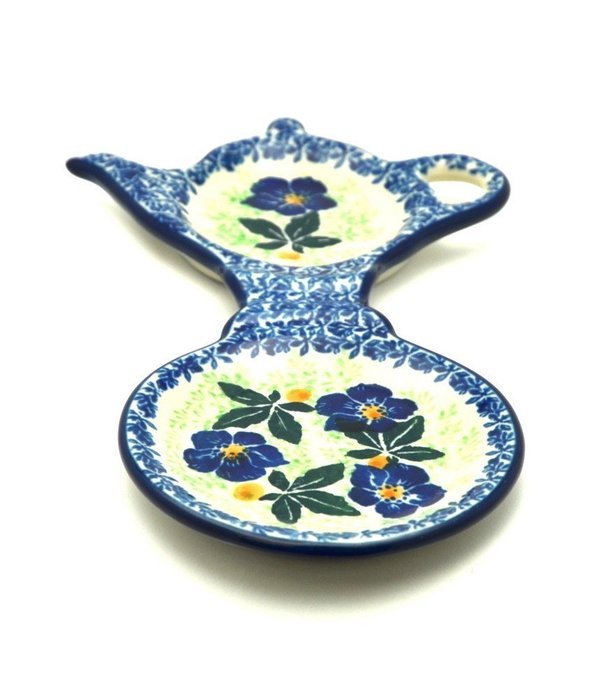 Polish Pottery Tea Bag & Mug Holder - Blue Pansy