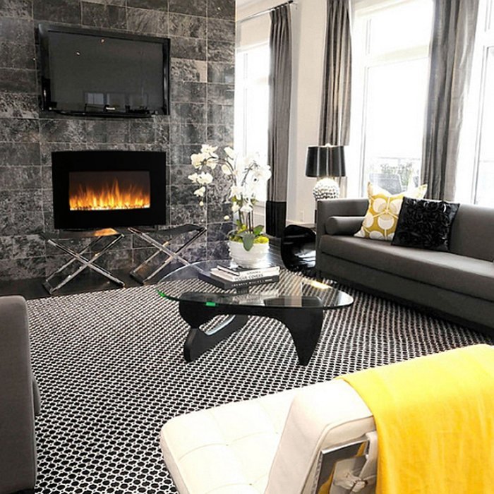 Gibson Living GL5135LE Soho 35 Inch Curved Black Log Wall Mounted Electric Fireplace N5