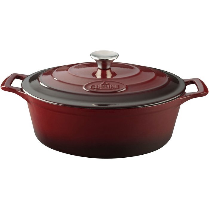La Cuisine 4.75 Qt Enameled Cast Iron Oval Covered Dutch Oven, White N9