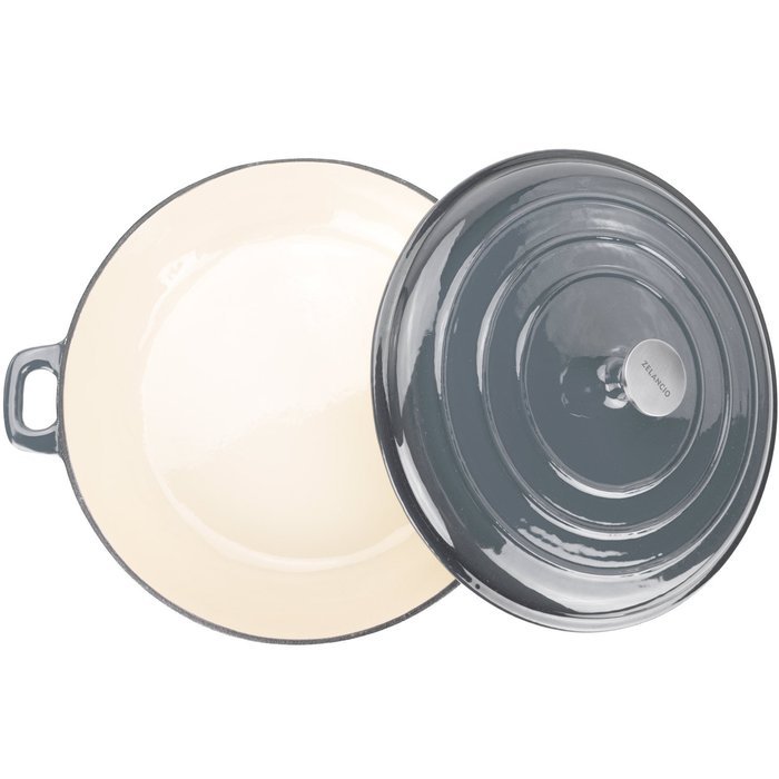 Zelancio 3 Quart Cast Iron Enamel Covered Casserole Cooking Dish Porcelain Braiser (Gray) N4