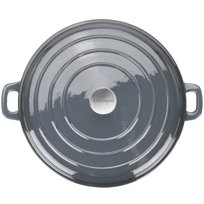 Zelancio 3 Quart Cast Iron Enamel Covered Casserole Cooking Dish Porcelain Braiser (Gray) N7