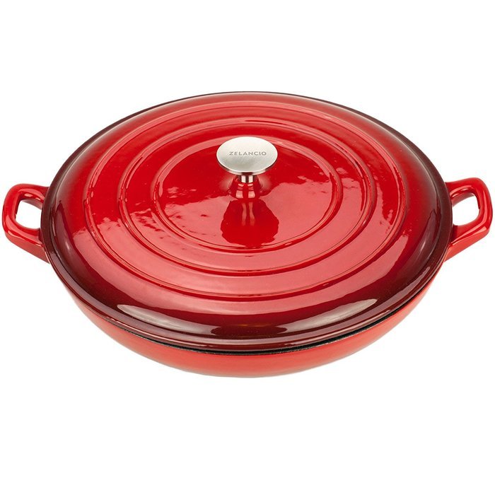 Zelancio 3 Quart Cast Iron Enamel Covered Casserole Cooking Dish Porcelain Braiser (Gray) N8