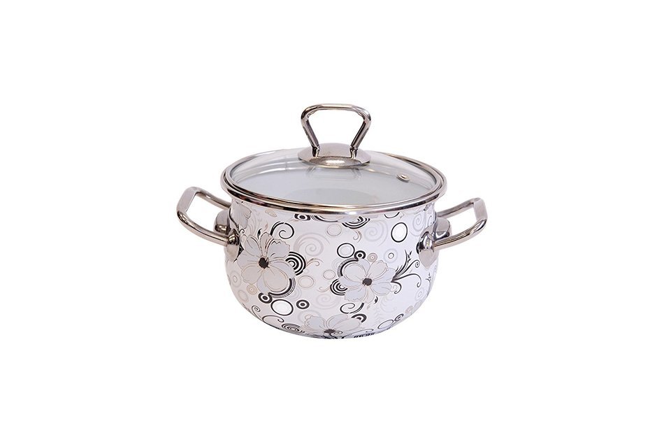 Europeware K1279/18 3.0 Decorative Enamel Casserole Pan, Medium, White