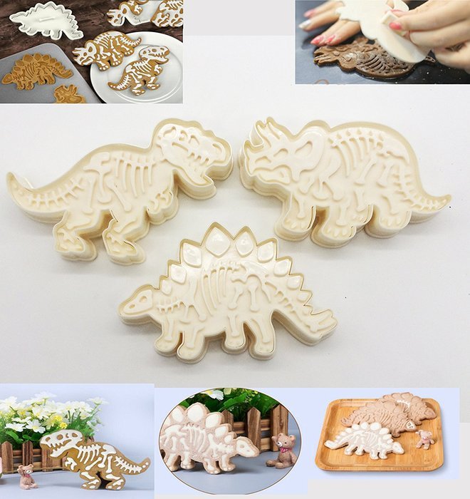 Cookie Cutters, Kootips 3Pcs/set Dinosaur Jurassic Baking Fondant Cookie Cutters Cake Decoration