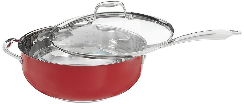 KitchenAid KCS60LCER Stainless Steel 6.0-Quart Low Casserole with Lid Cookware - Empire Red N33