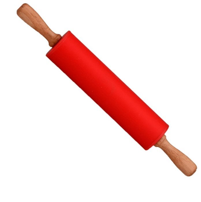 Kuke 12 Inch Silicone Rolling Pin, Non-Stick Roll Bar Multipurpose Kitchen Gadgets Dishwasher Safe (Red)