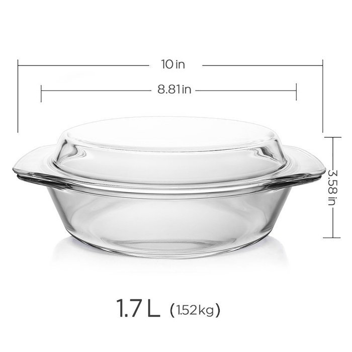 Glass Bakeware, Glencreag 1 Liter Round Clear Tempered Glass Casserole Baking Dish with Lid, Heat-resistant and... N3