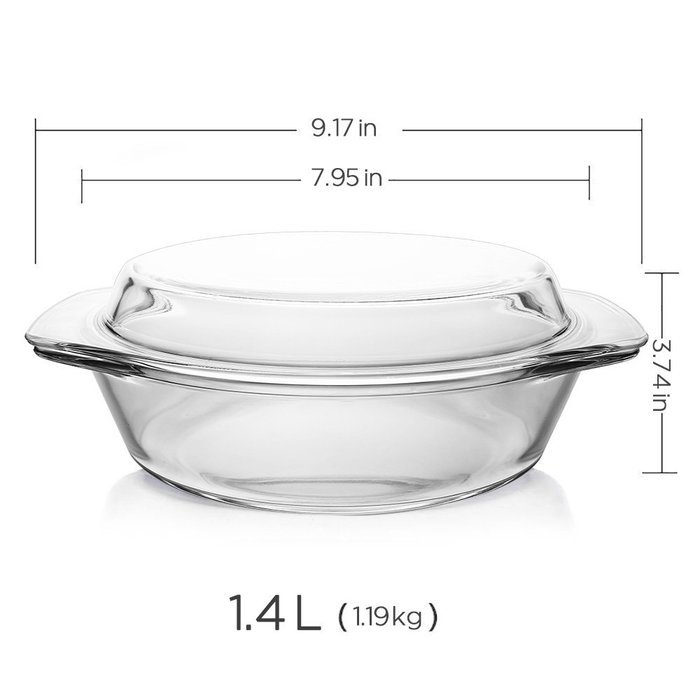 Glass Bakeware, Glencreag 1 Liter Round Clear Tempered Glass Casserole Baking Dish with Lid, Heat-resistant and... N4