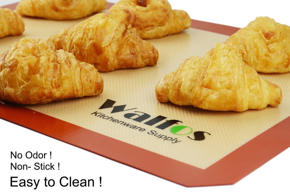 Walfos Silicone Baking Mat-Set of 2 Half Sheet (Thick & Large 11 5/8" x 16 1/2") - Non Stick Platinum Silicon... N2