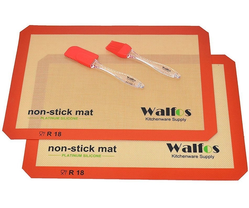 Walfos Silicone Baking Mat-Set of 2 Half Sheet (Thick & Large 11 5/8" x 16 1/2") - Non Stick Platinum Silicon... N6
